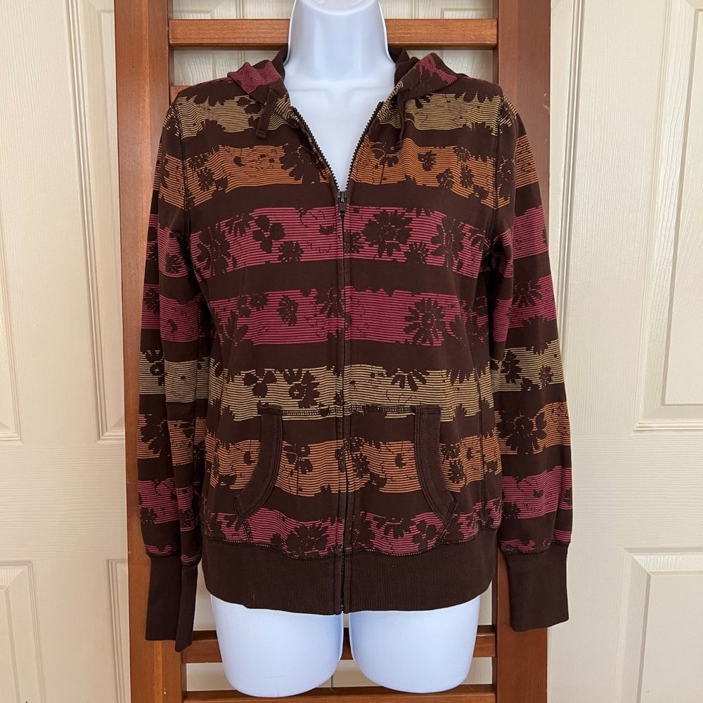 Zip-up hoodie with floral and stripe print